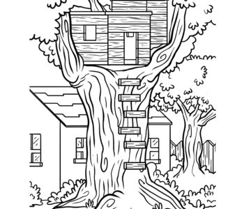 Coloring book tree house open only during the summer holidays